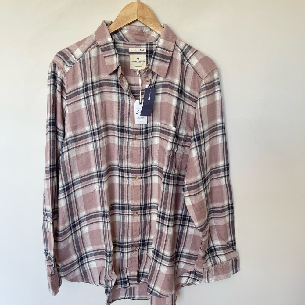 American Eagle Outfitters Pink Plaid Button-Down Shirt